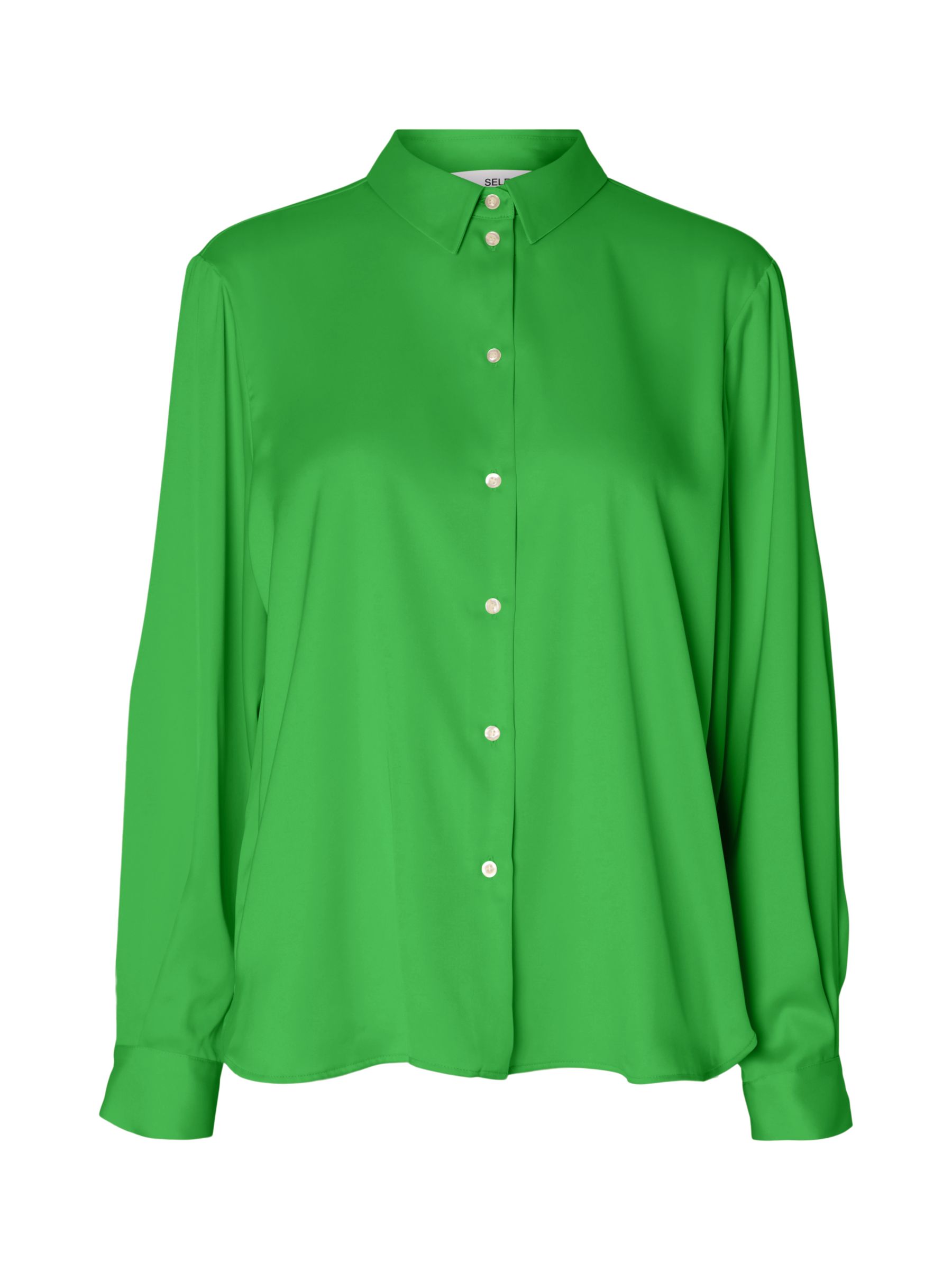 SELECTED FEMME Lena Long Sleeve Satin Shirt, Classic Green