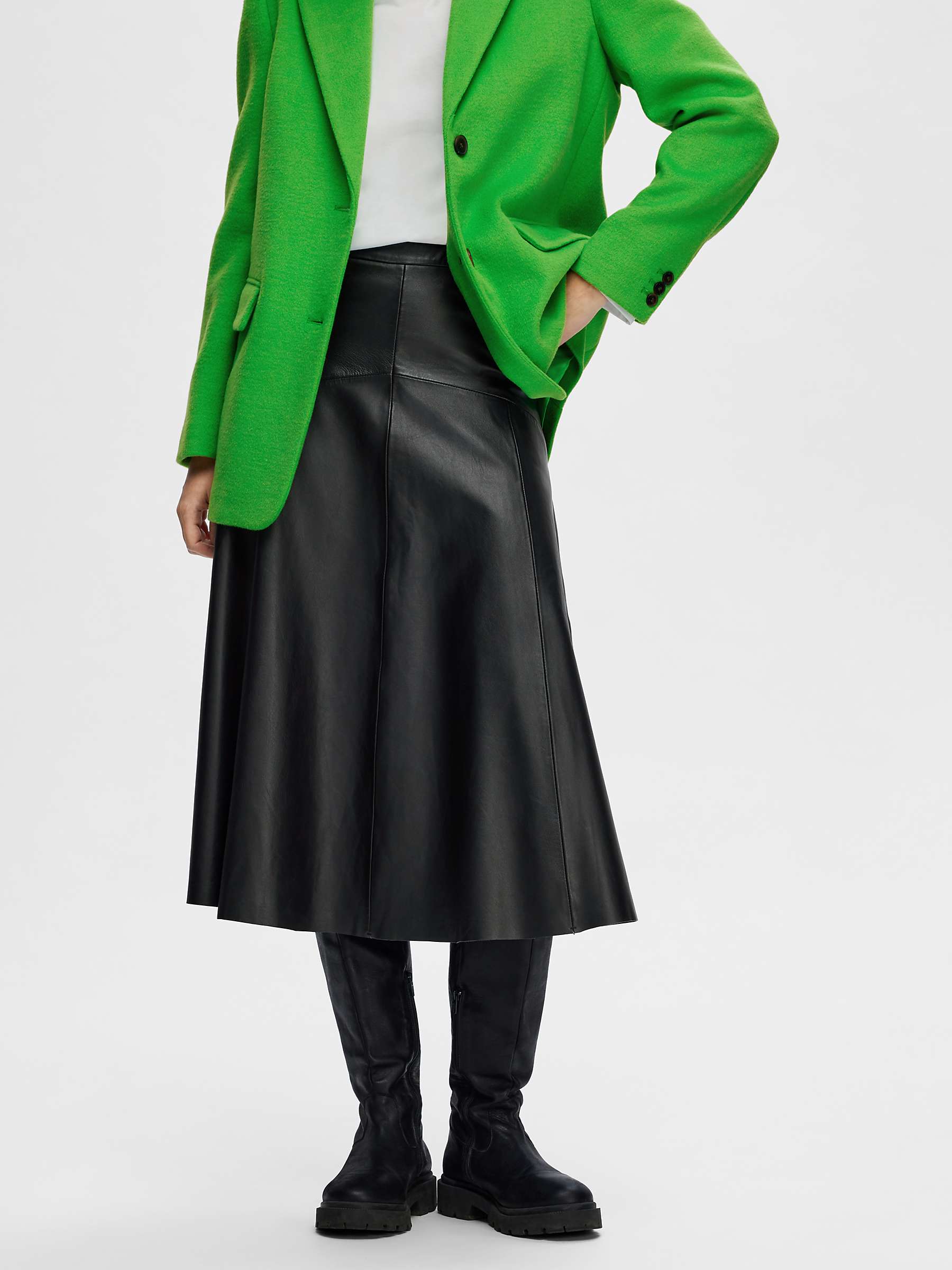 Buy SELECTED FEMME Leather Midi Skirt, Black Online at johnlewis.com