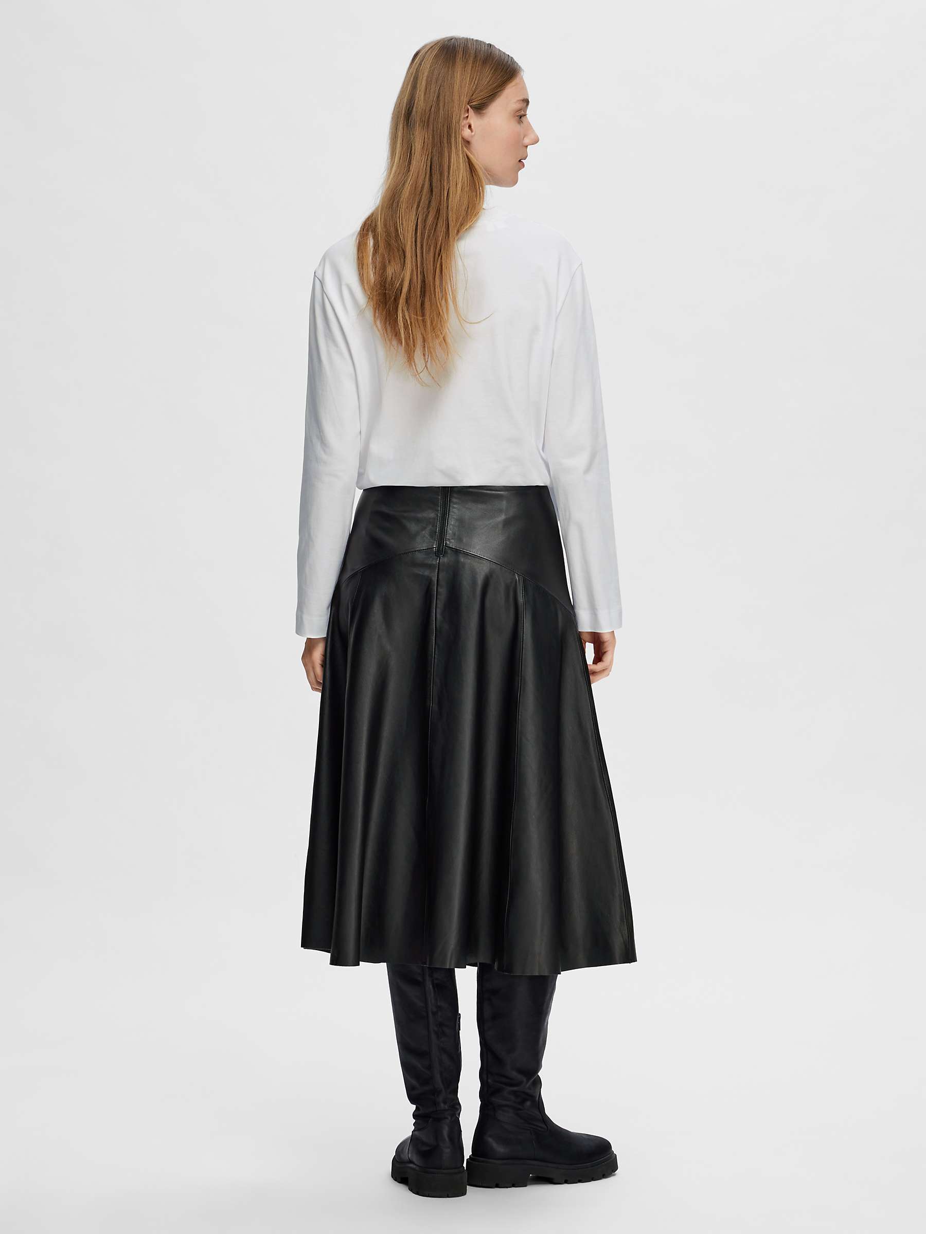 Buy SELECTED FEMME Leather Midi Skirt, Black Online at johnlewis.com