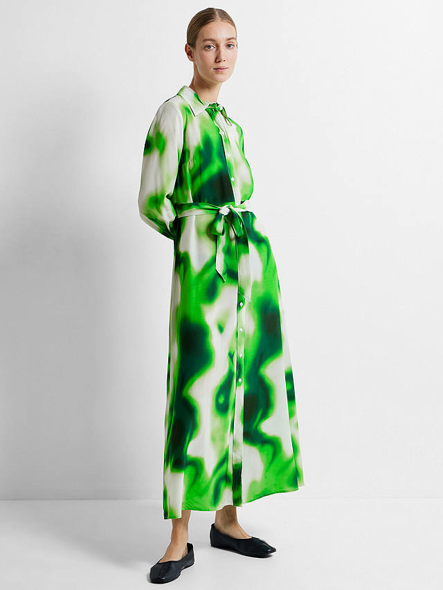 SELECTED FEMME Claudine Abstract Print Maxi Shirt Dress, Green/Multi
