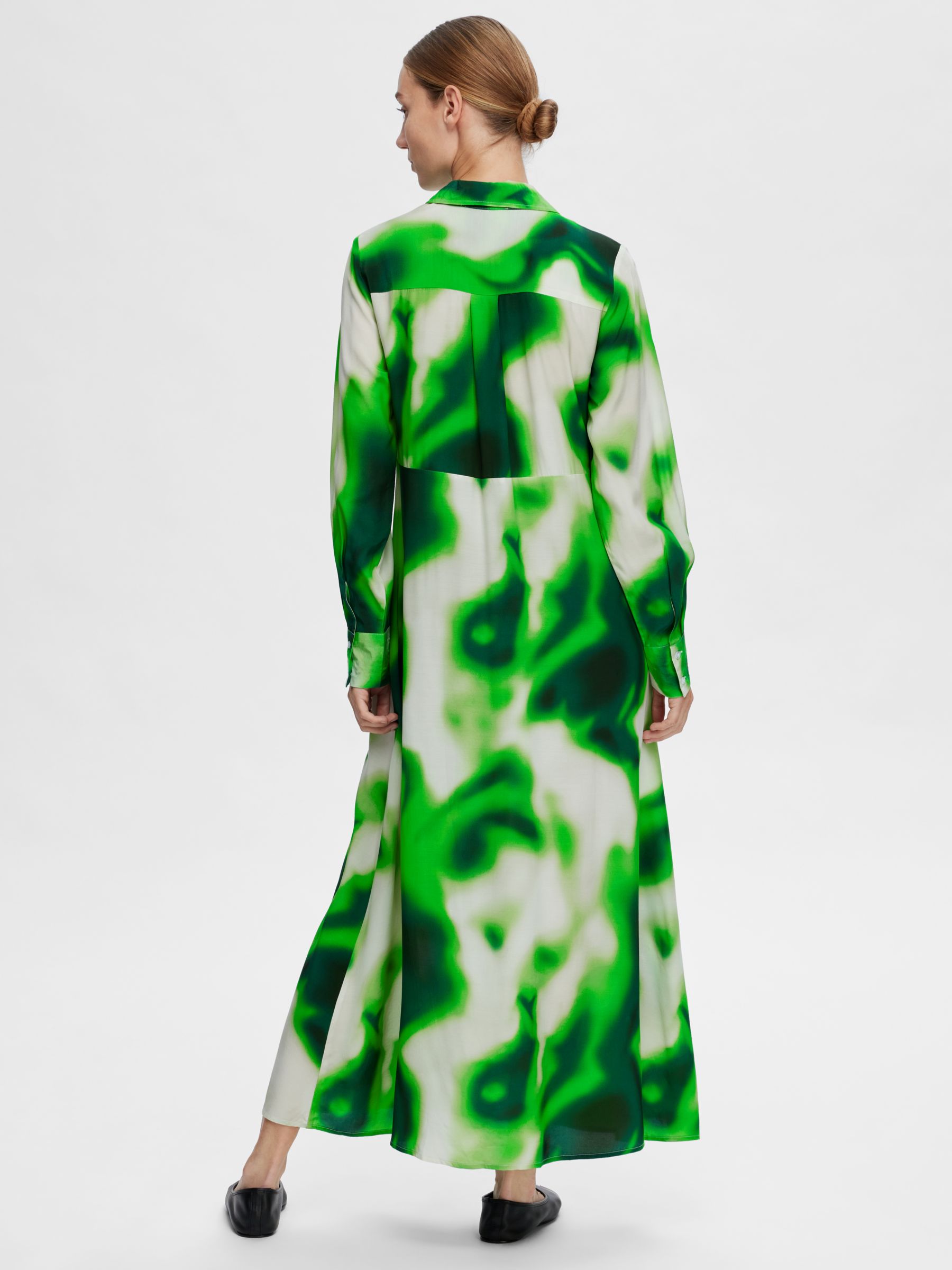 SELECTED FEMME Claudine Abstract Print Maxi Shirt Dress, Green/Multi, 34
