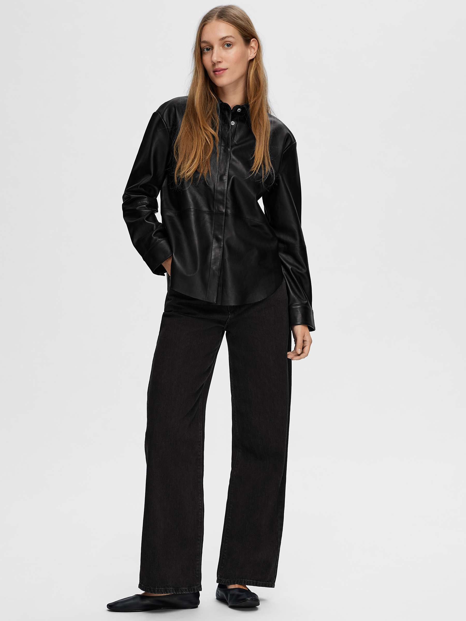 Buy SELECTED FEMME Valli Leather Shirt, Black Online at johnlewis.com