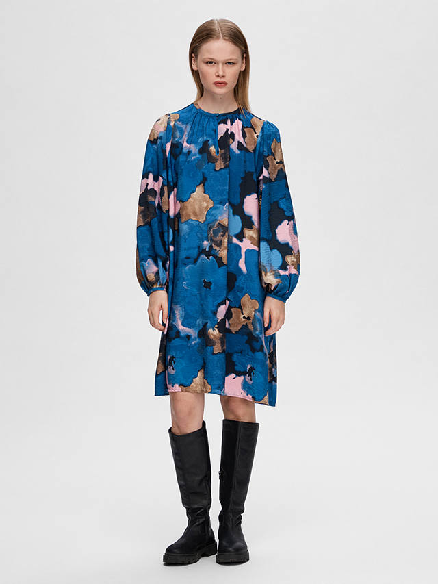 SELECTED FEMME Mariet Abstract Print Dress, Dark Sapphire/Multi