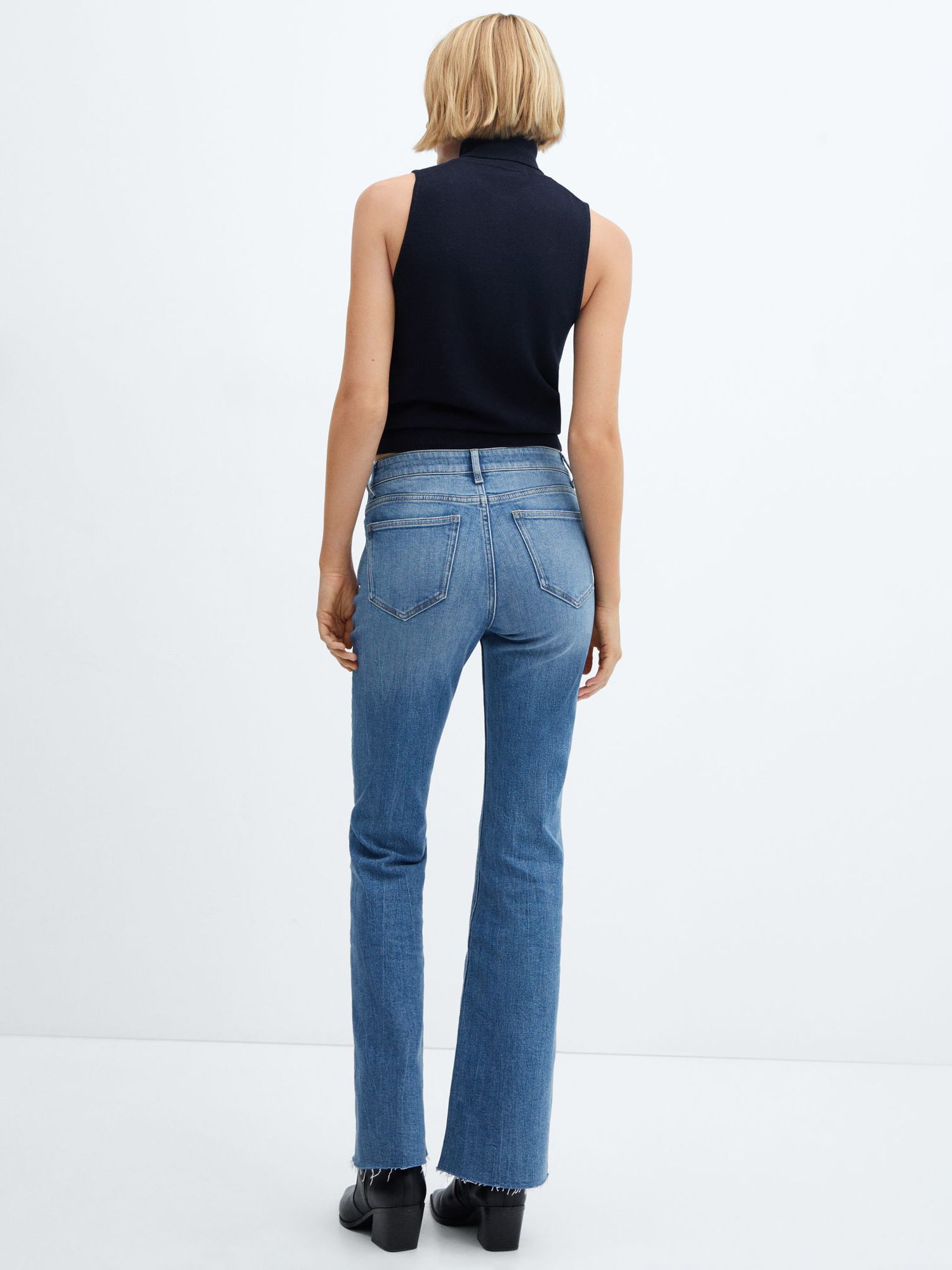 Mango Fiona Medium Rise Flared Jeans, Open Blue at John Lewis & Partners