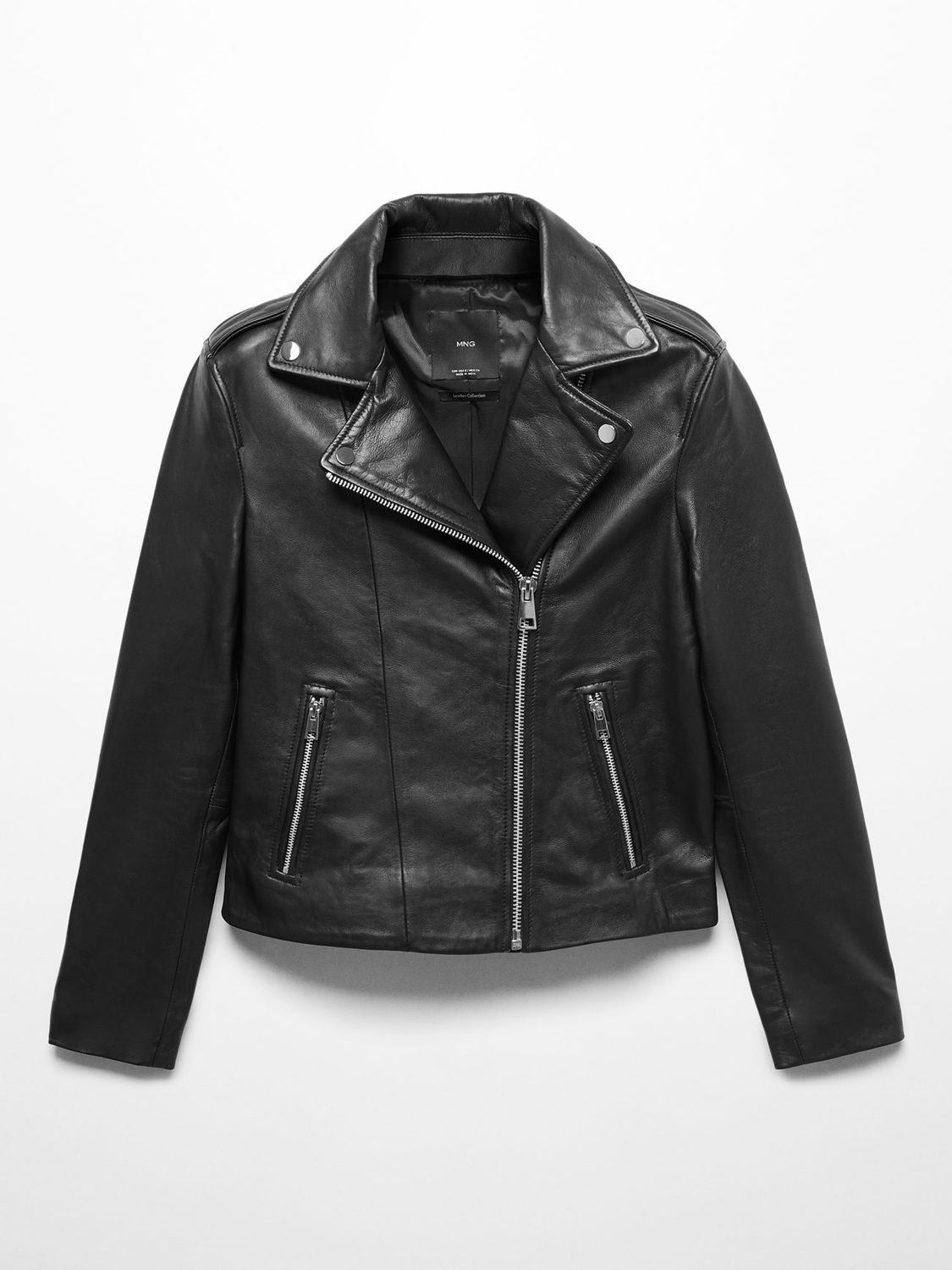 Buy Mango Perfect Leather Biker Jacket, Black Online at johnlewis.com