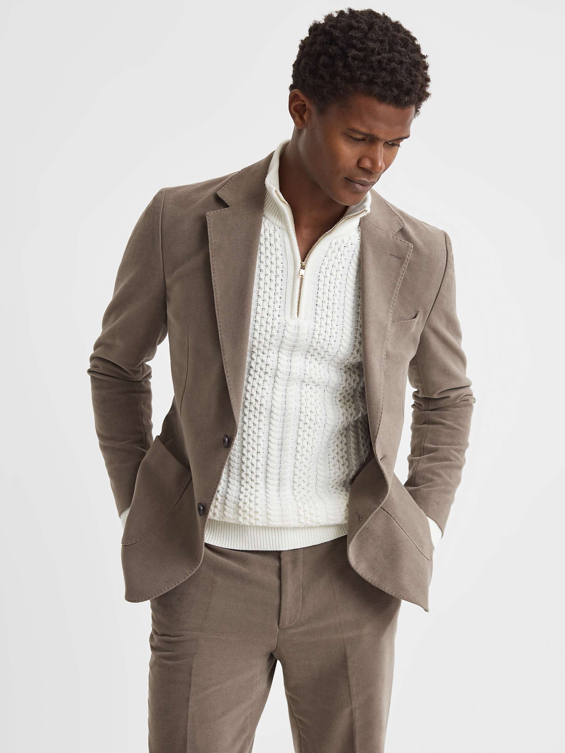 Buy Reiss Wall Tailored Fit Single Breasted Moleskin Blazer, Brown Online at johnlewis.com