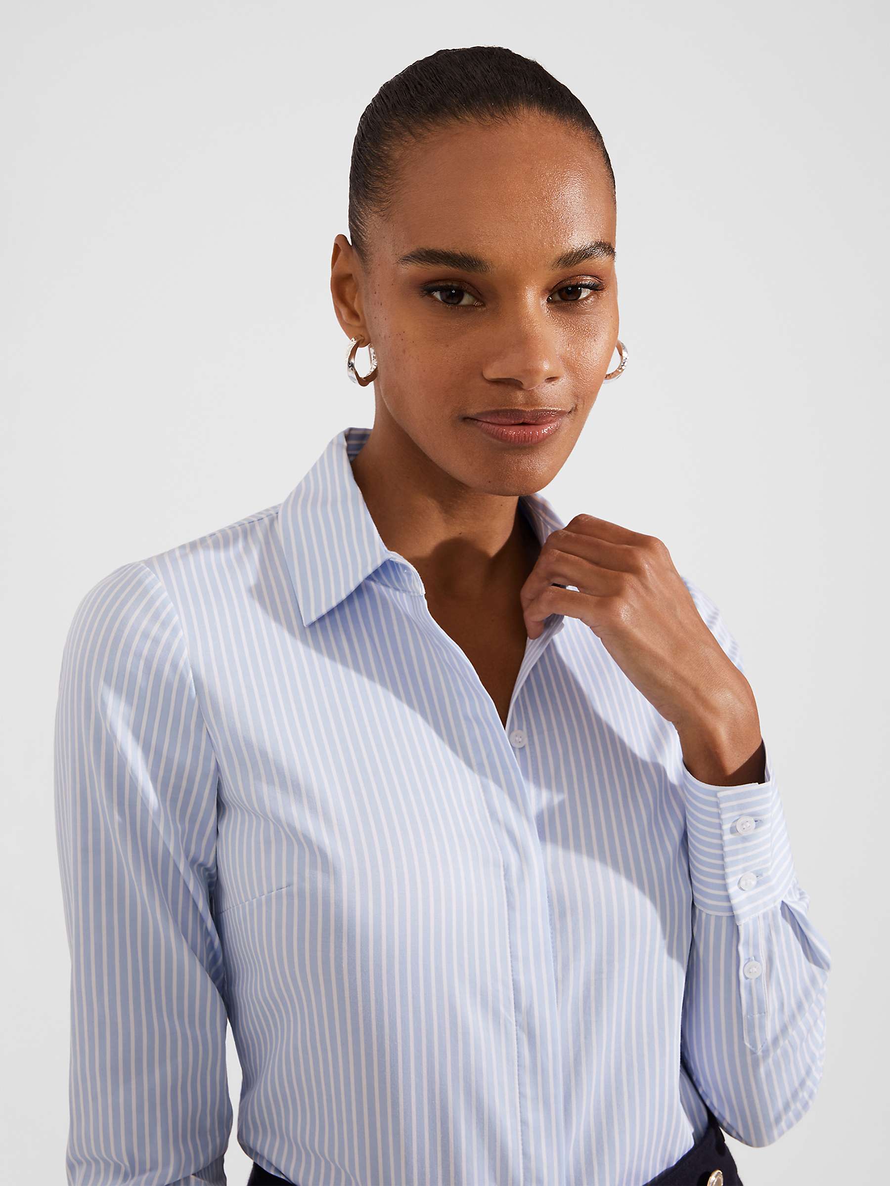 Buy Hobbs Victoria Cotton Blend Shirt, Pale Blue/White Online at johnlewis.com