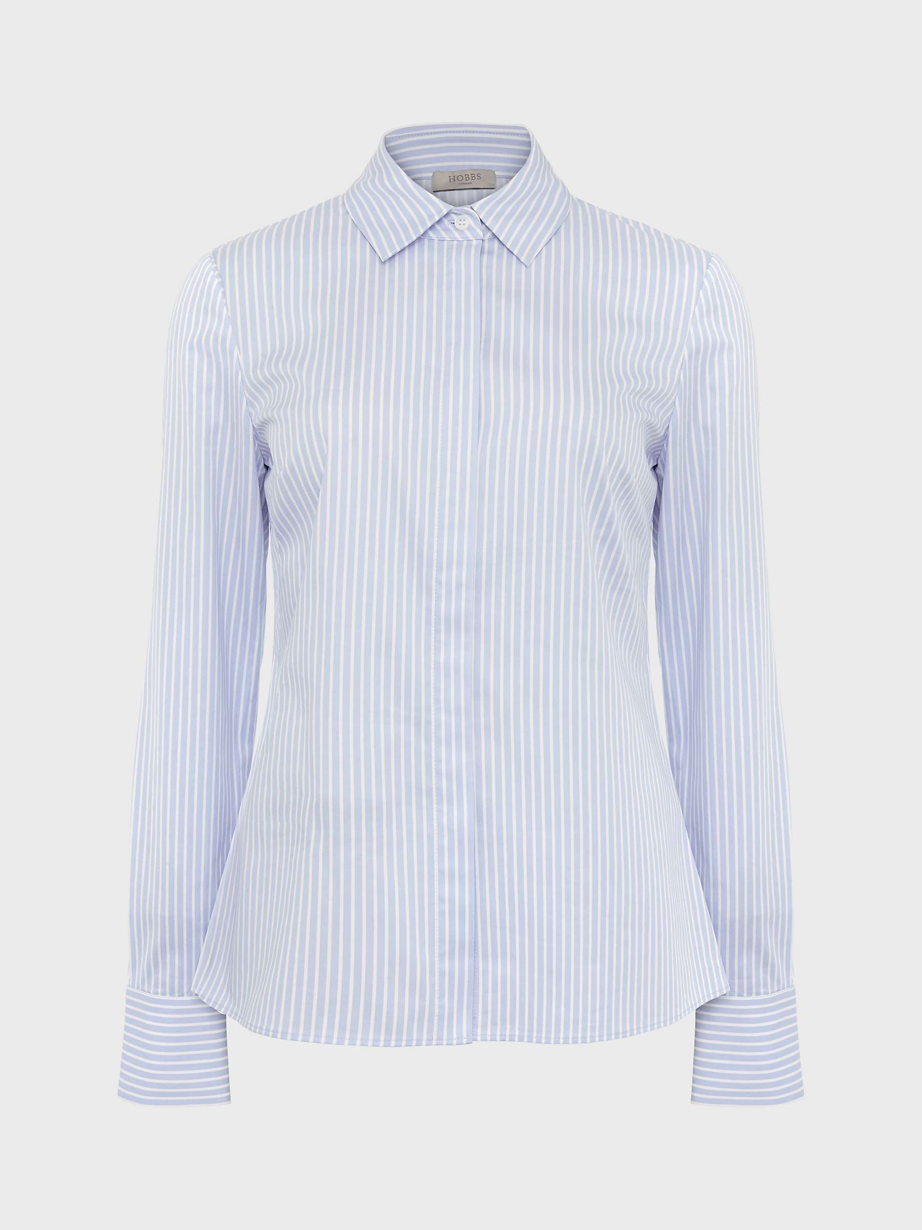 Buy Hobbs Victoria Cotton Blend Shirt, Pale Blue/White Online at johnlewis.com