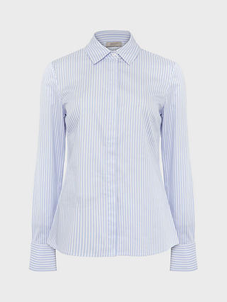 Hobbs Victoria Cotton Blend Shirt, Pale Blue/White