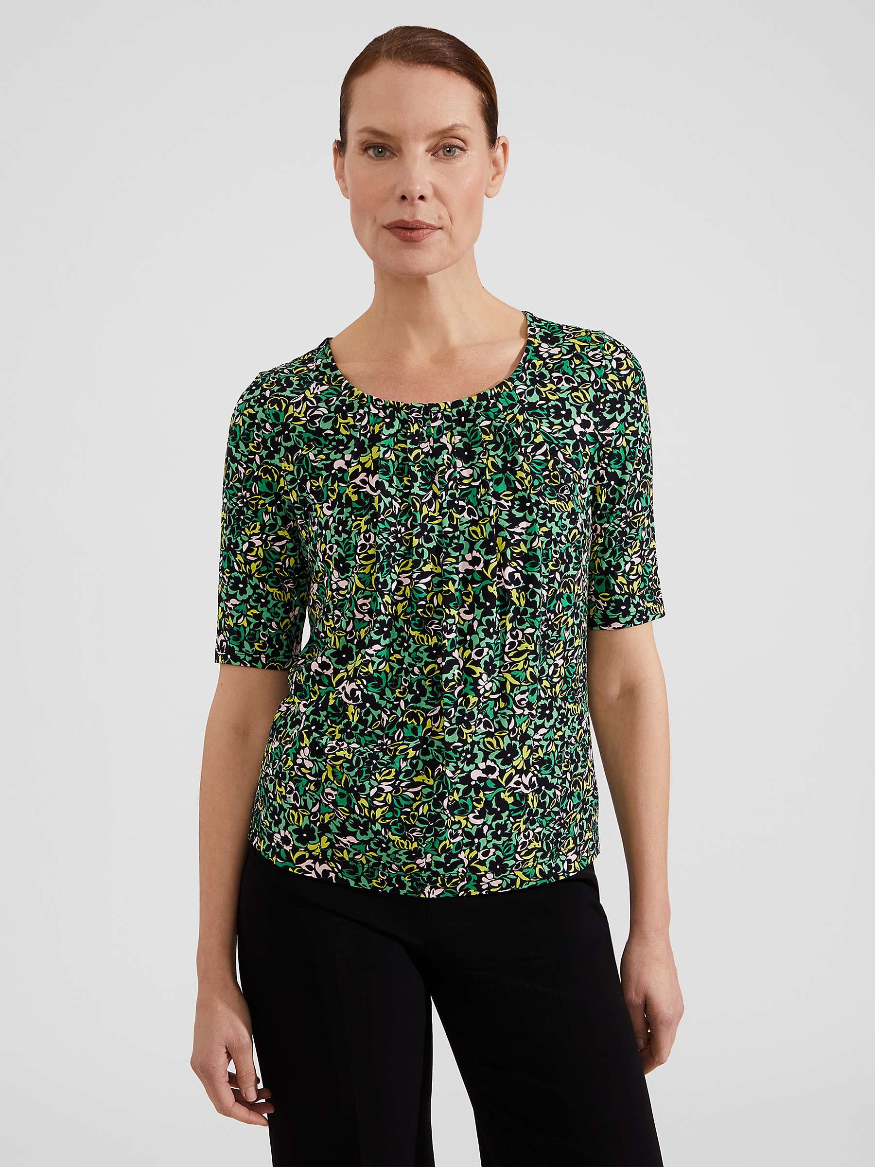Buy Hobbs Jacqueline Abstract Print Top, Green/Multi Online at johnlewis.com