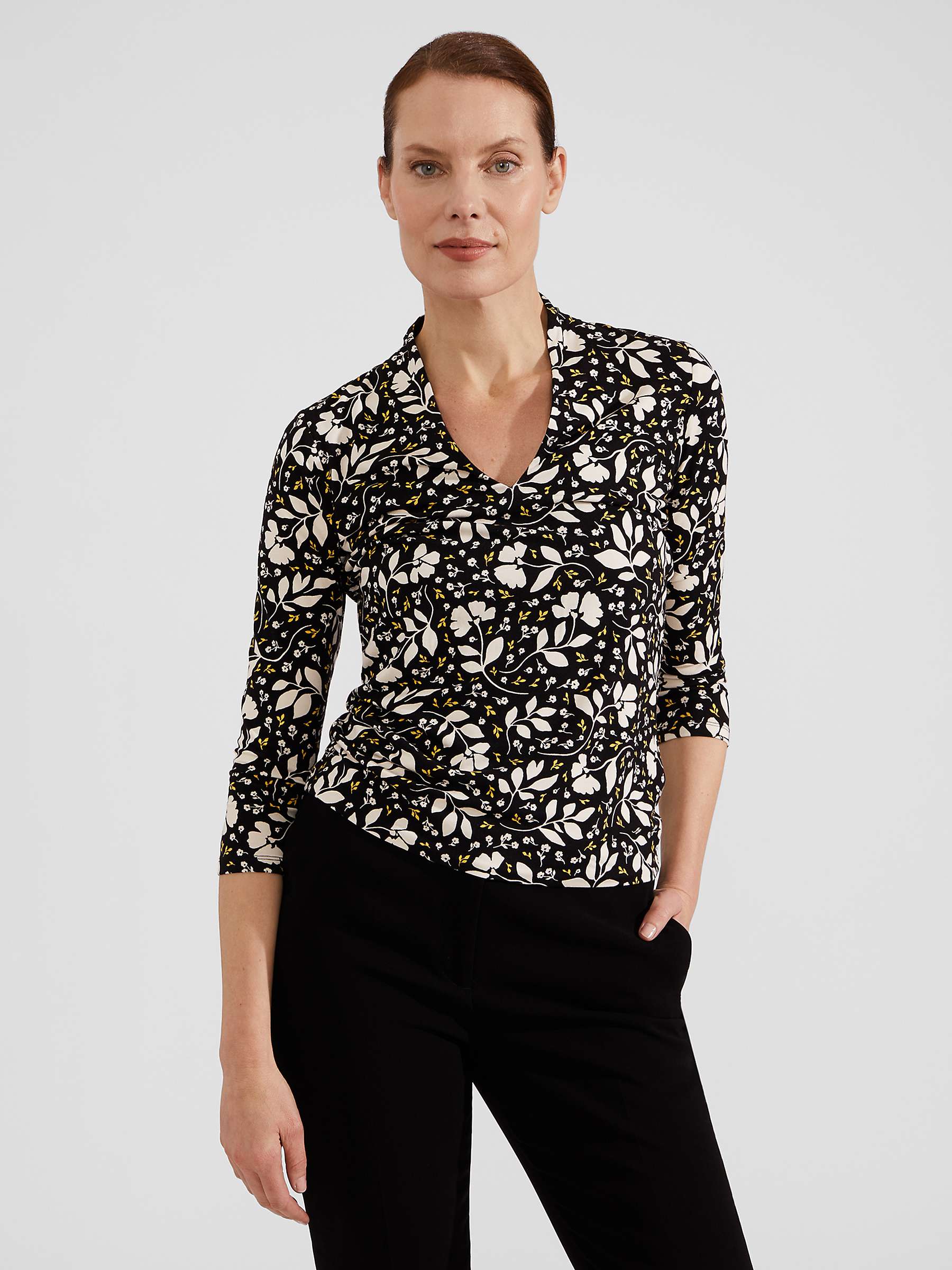 Buy Hobbs Aimee Floral Print Jersey Top, Black/Multi Online at johnlewis.com