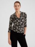 Hobbs Aimee Floral Print Jersey Top, Black/Multi, Black/Multi