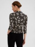 Hobbs Aimee Floral Print Jersey Top, Black/Multi, Black/Multi