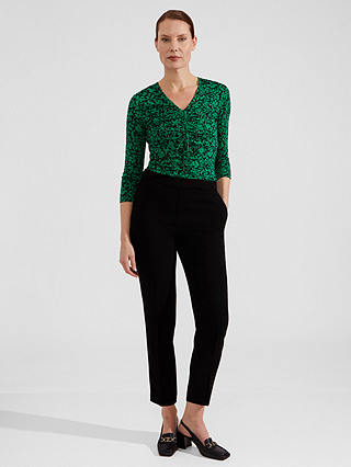 Hobbs Simmy Floral Print Ruched Front Top, Green/Black
