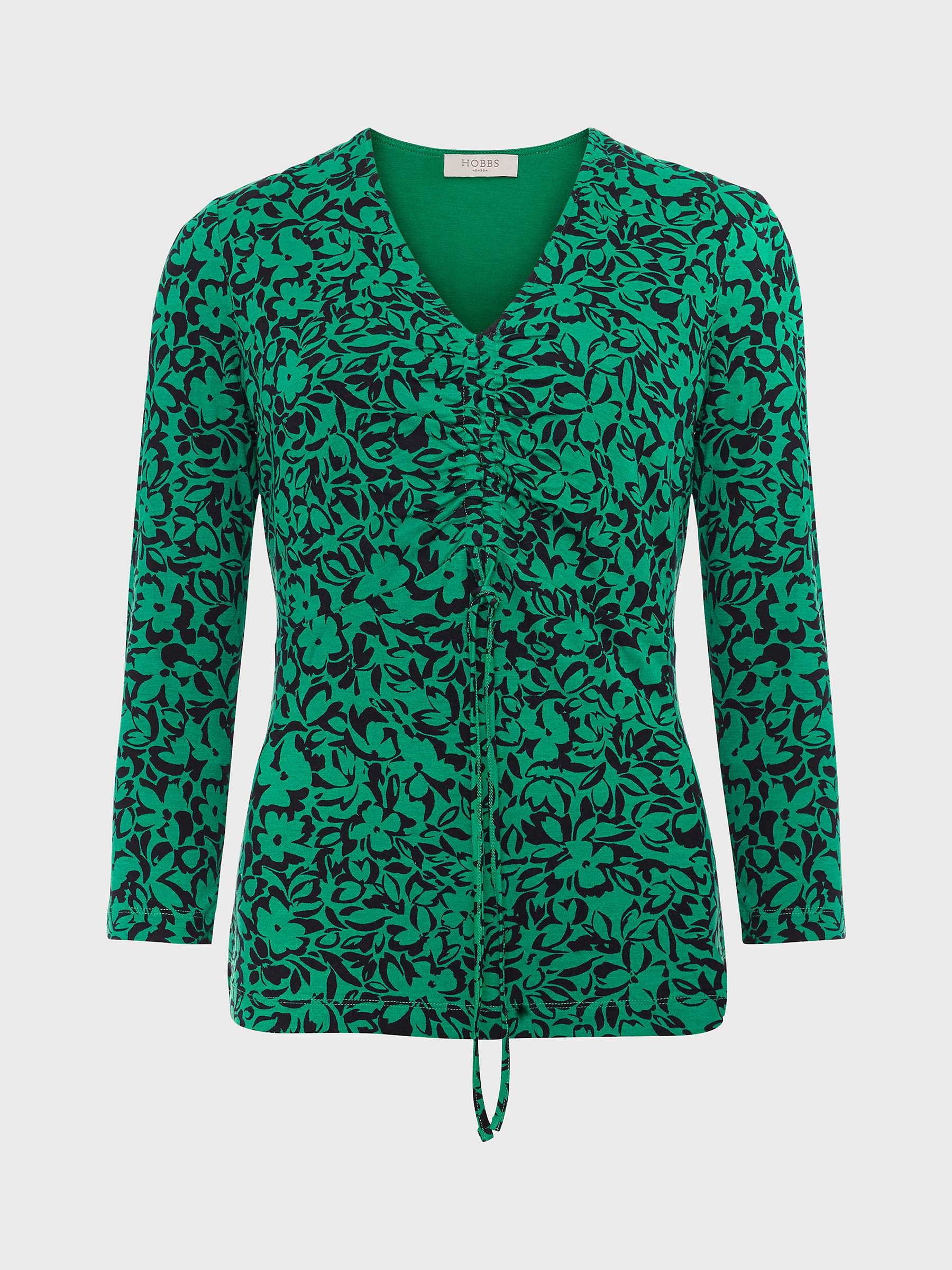 Buy Hobbs Simmy Floral Print Ruched Front Top, Green/Black Online at johnlewis.com
