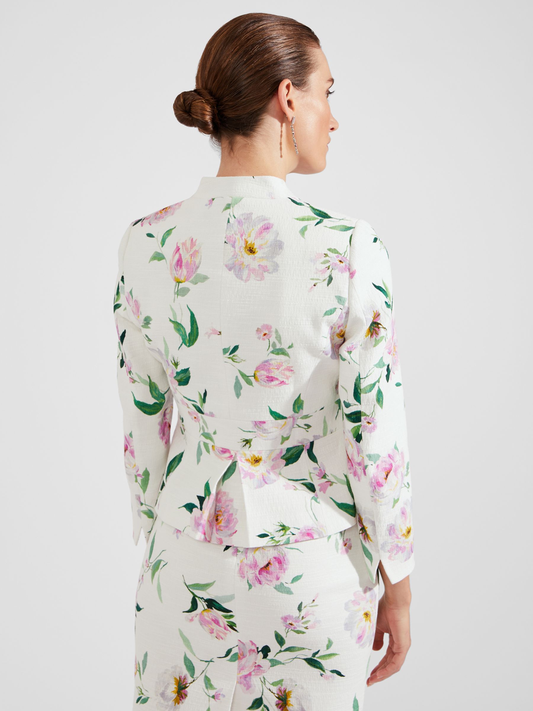 Hobbs Petite Suzanna Floral Print Jacket, Ivory/Multi, 18