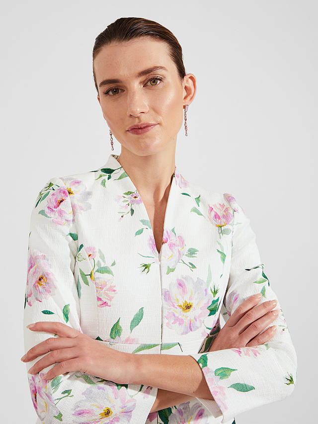 Hobbs Petite Suzanna Floral Print Jacket, Ivory/Multi