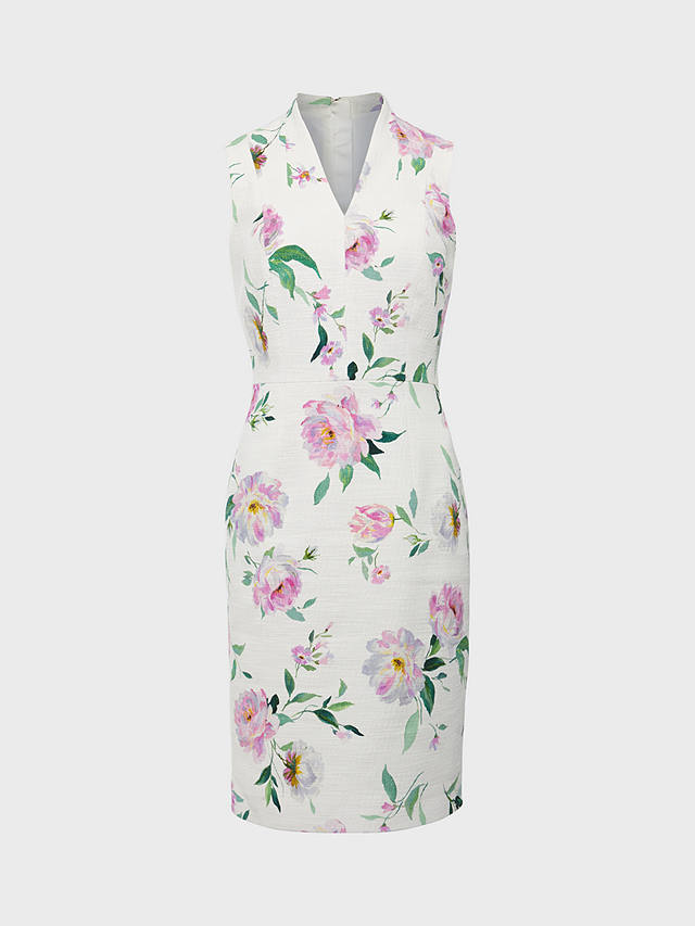 Hobbs Petite Suzanna Floral Print Knee Length Dress, Ivory/Multi