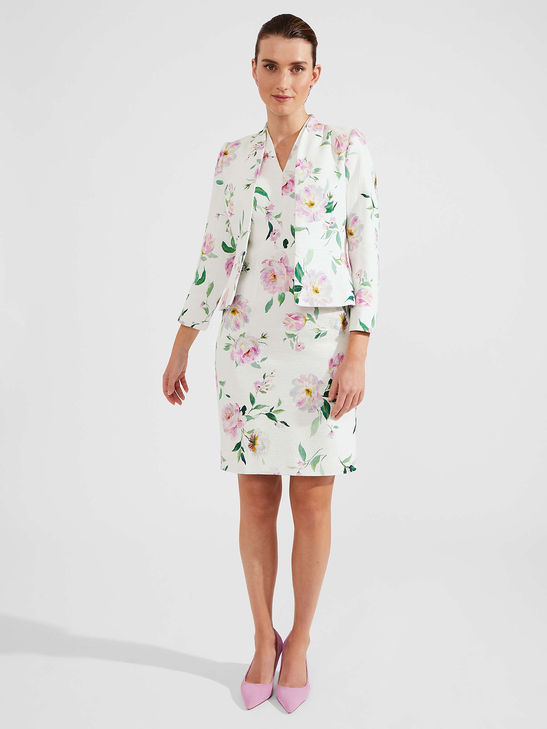 Buy Hobbs Petite Suzanna Floral Print Knee Length Dress, Ivory/Multi Online at johnlewis.com