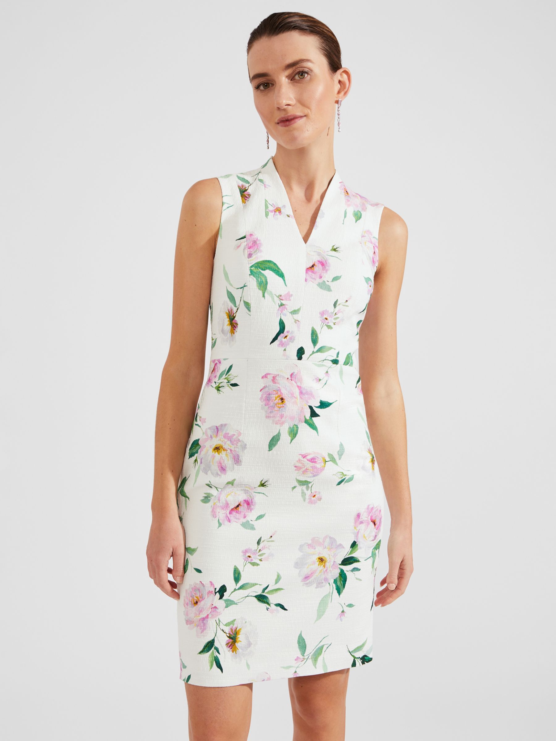Hobbs Petite Suzanna Floral Print Knee Length Dress, Ivory/Multi, 10