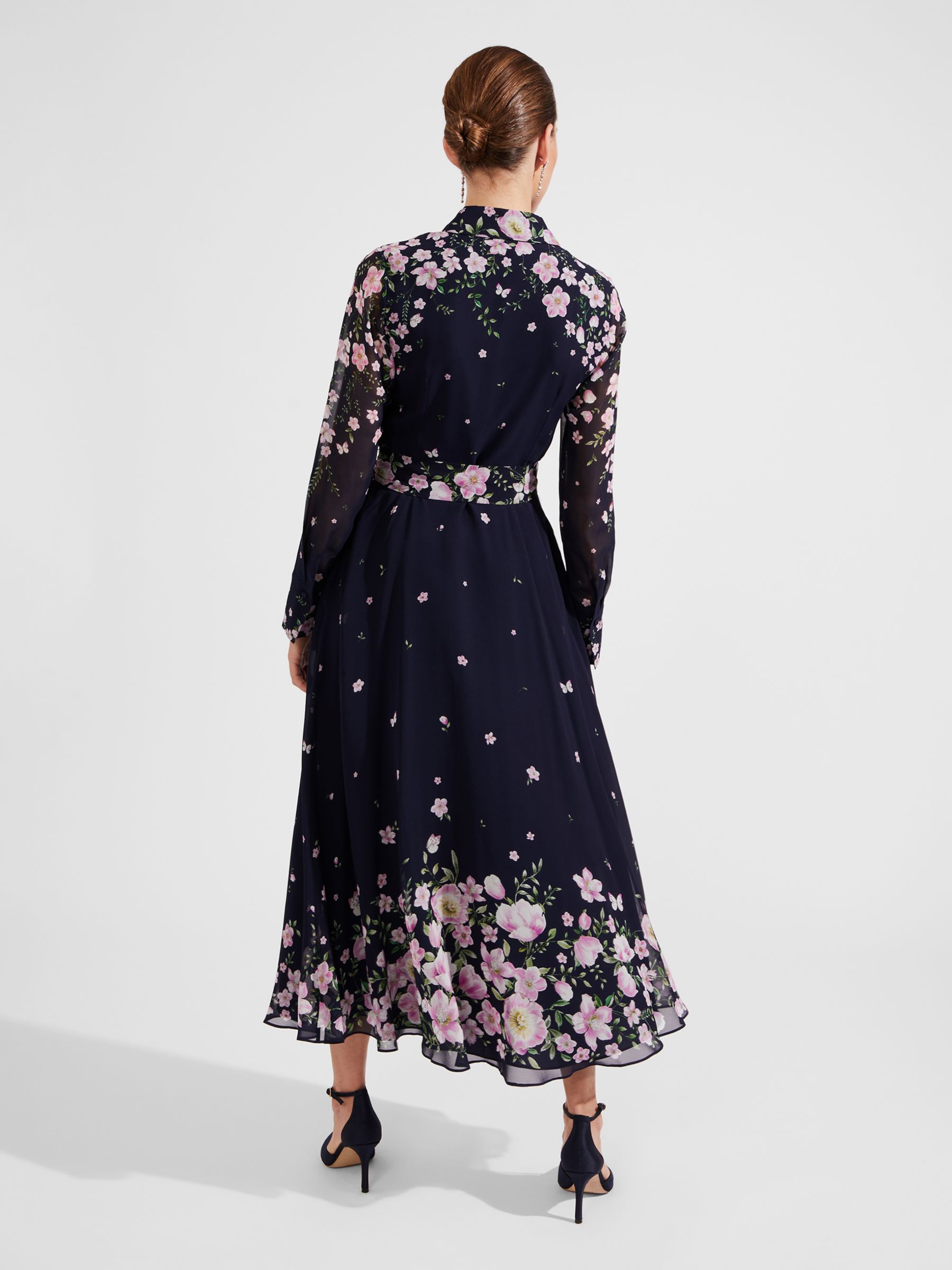 Hobbs Juliet Floral Print Silk Maxi Dress, Navy/Multi, 12
