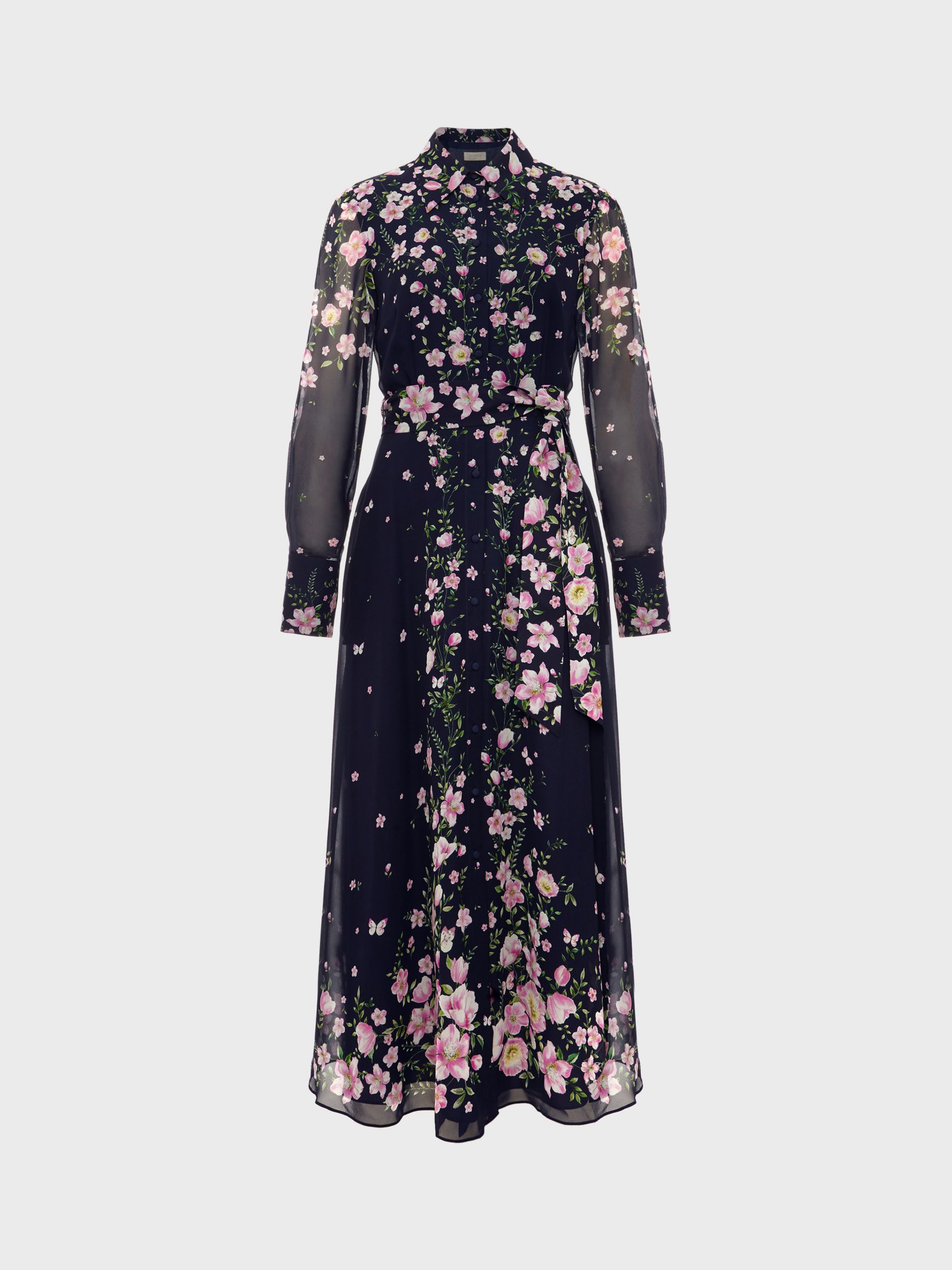 Hobbs Juliet Floral Print Silk Maxi Dress, Navy/Multi, 12