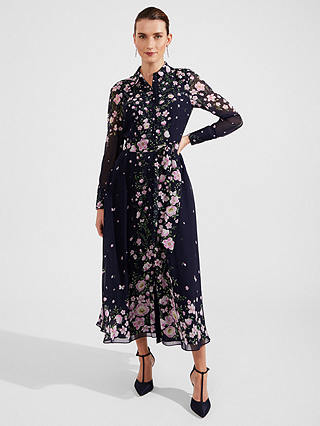Hobbs Juliet Floral Print Silk Maxi Dress, Navy/Multi