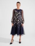 Hobbs Lois Floral Embroidered Midi Dress, Navy/Multi