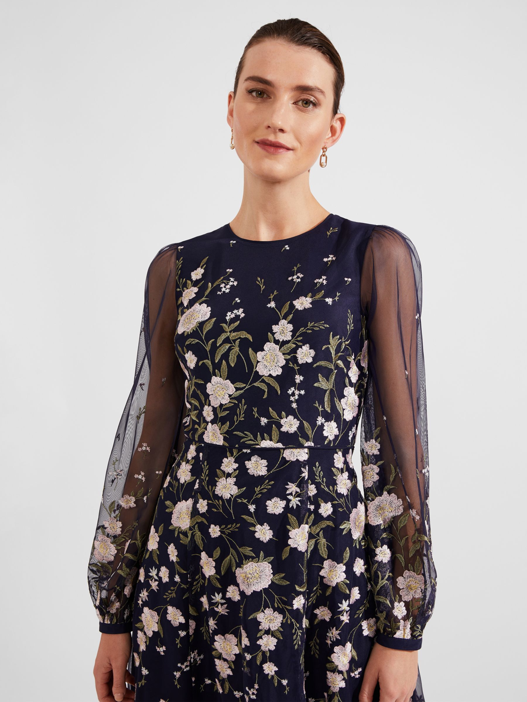 Buy Hobbs Lois Floral Embroidered Midi Dress, Navy/Multi Online at johnlewis.com