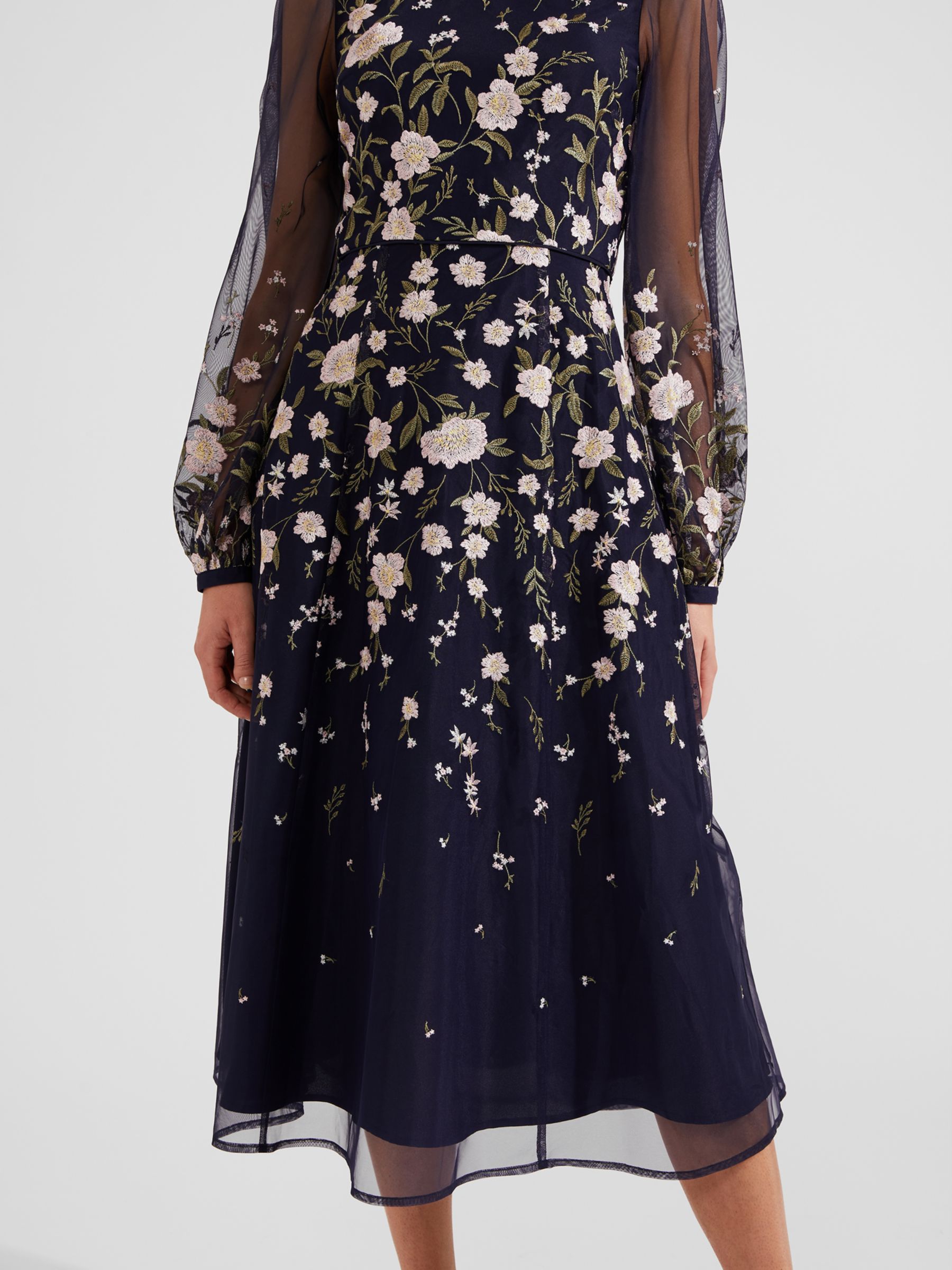 Buy Hobbs Lois Floral Embroidered Midi Dress, Navy/Multi Online at johnlewis.com
