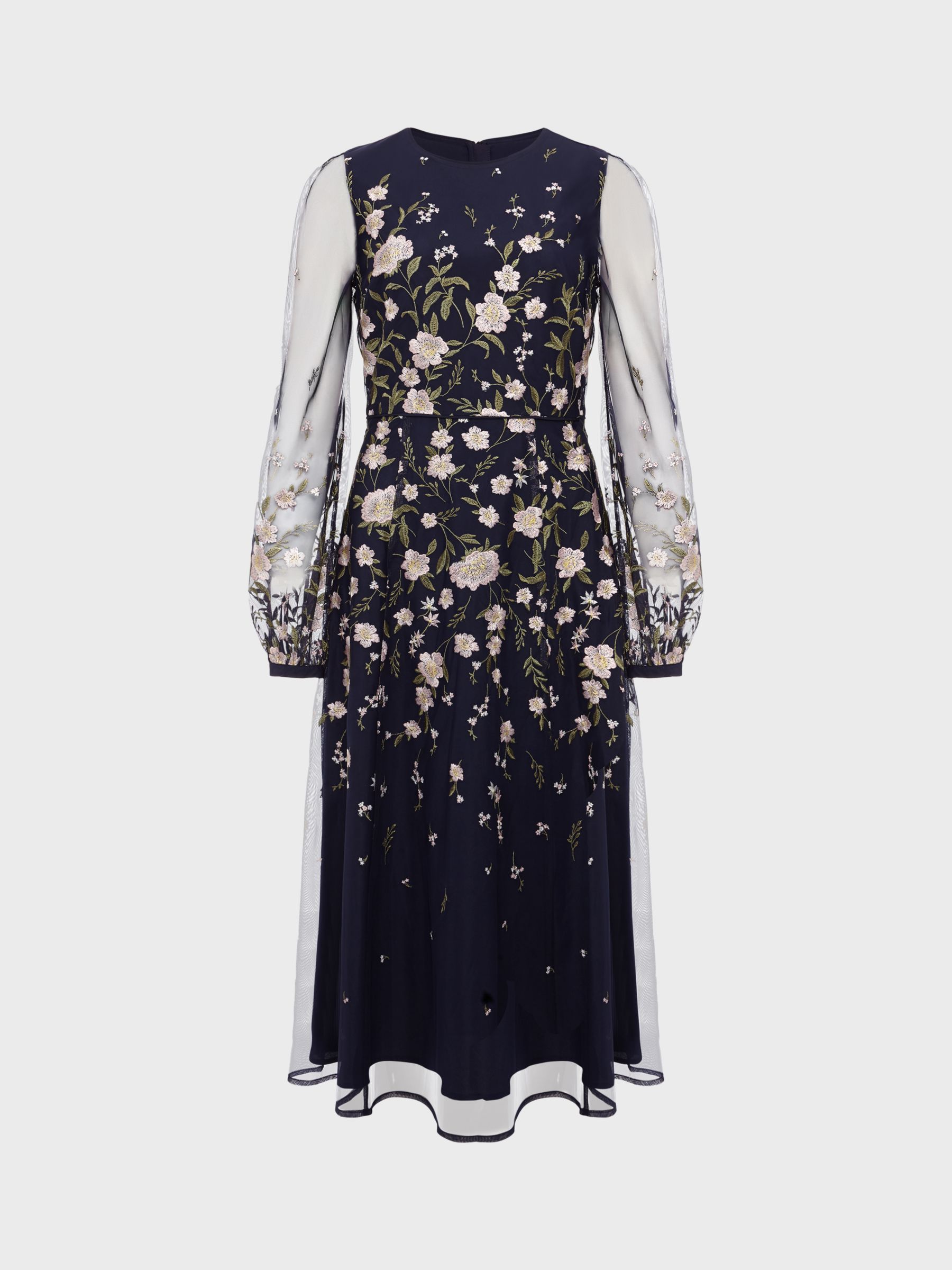 Hobbs Lois Floral Embroidered Midi Dress, Navy/Multi, 12