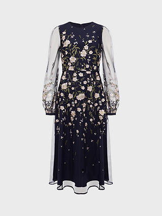 Hobbs Lois Floral Embroidered Midi Dress, Navy/Multi