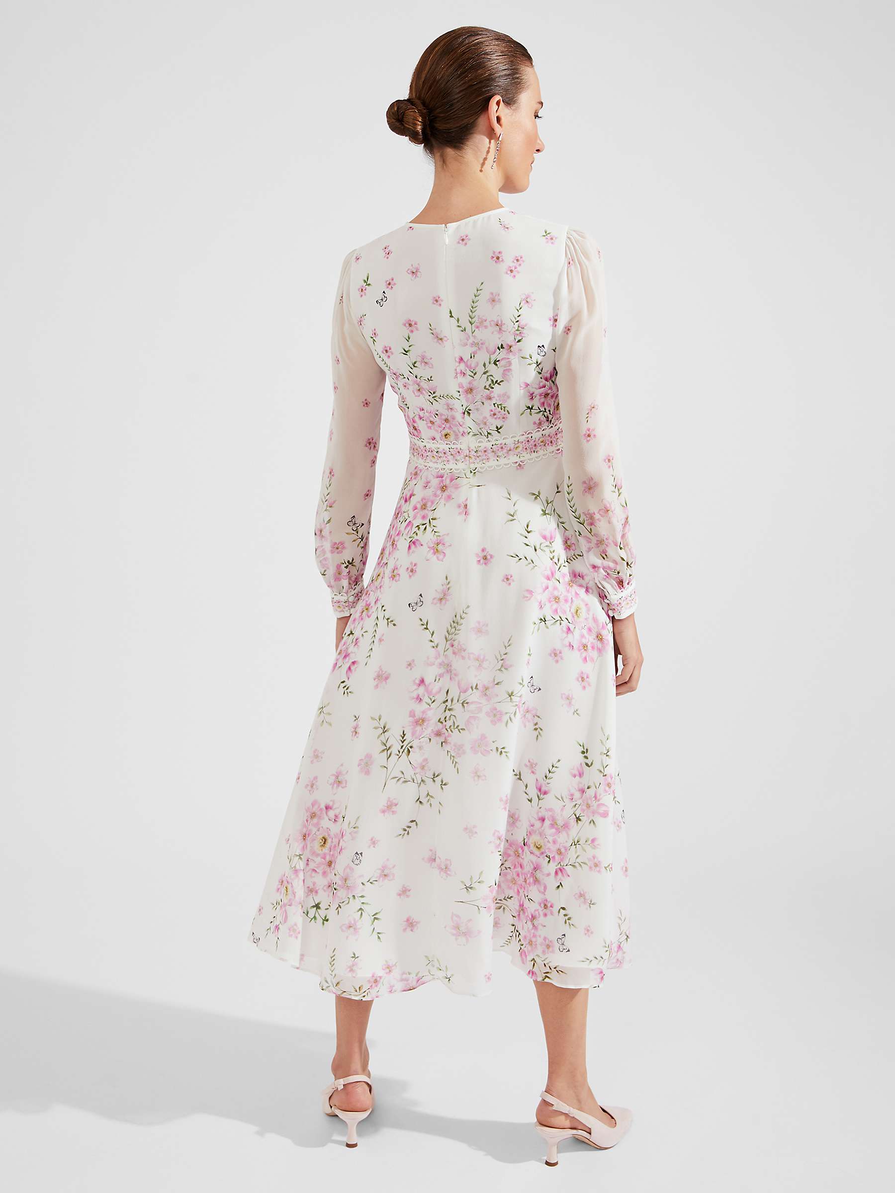 Buy Hobbs Petite Skye Floral Print Silk Midi Dress, Ivory/Multi Online at johnlewis.com