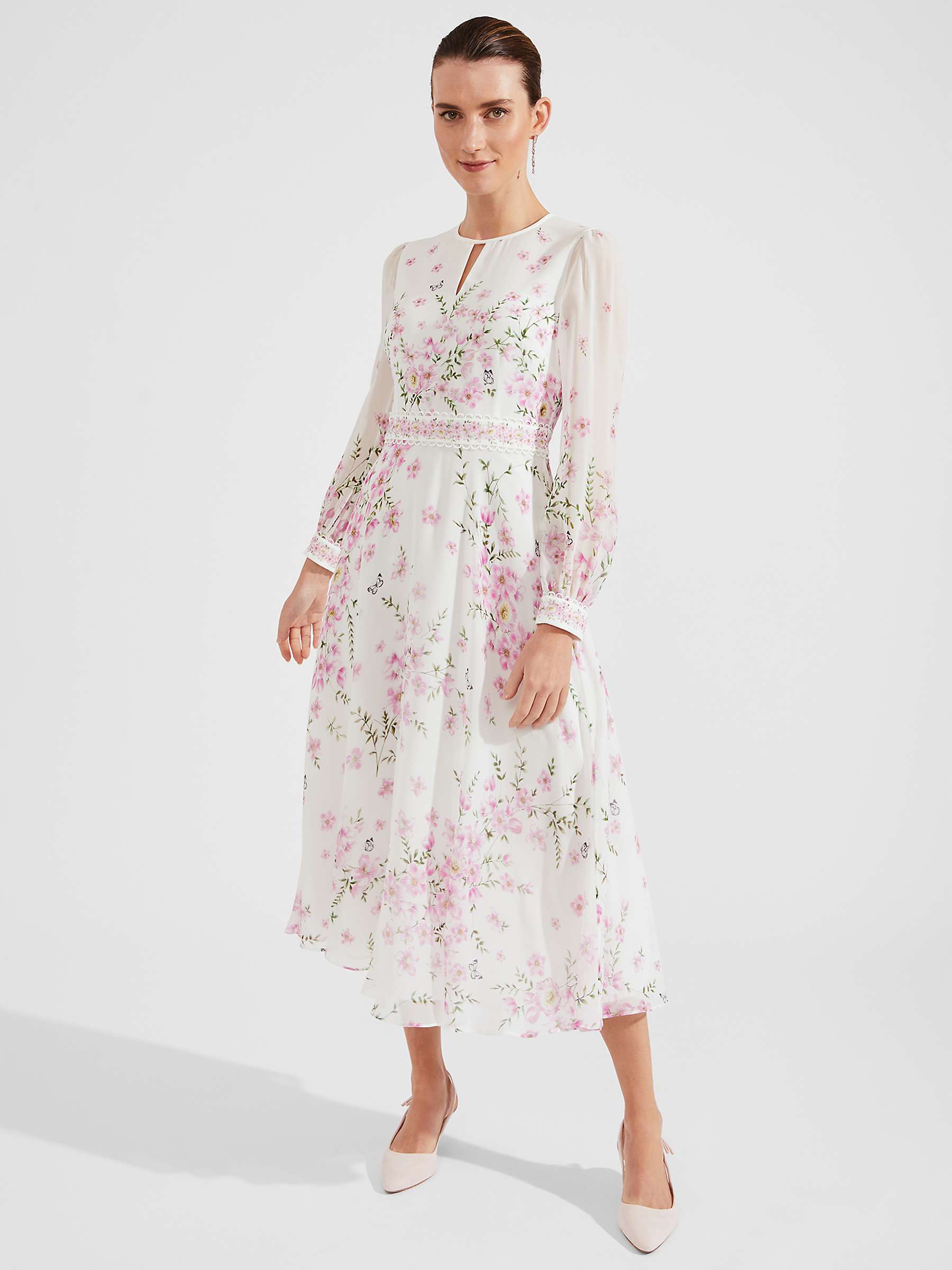 Buy Hobbs Petite Skye Floral Print Silk Midi Dress, Ivory/Multi Online at johnlewis.com