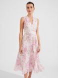 Hobbs Veronica Floral Print Pleated Maxi Dress, Pink/Multi