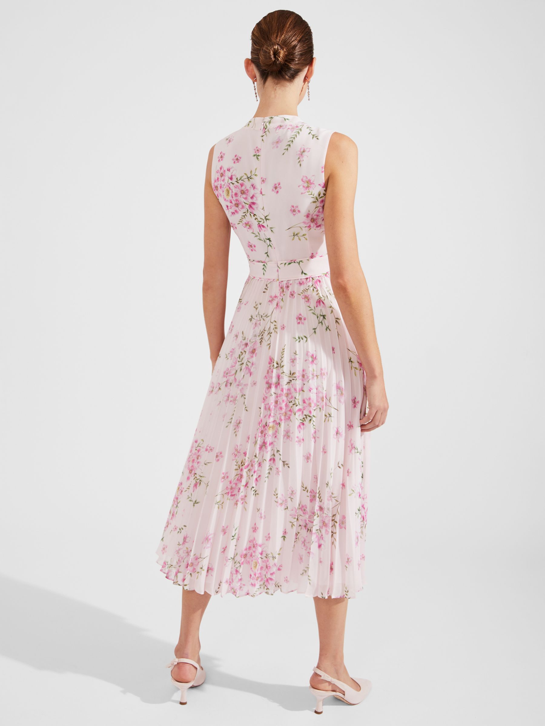 Hobbs Veronica Floral Print Pleated Maxi Dress, Pink/Multi, 8