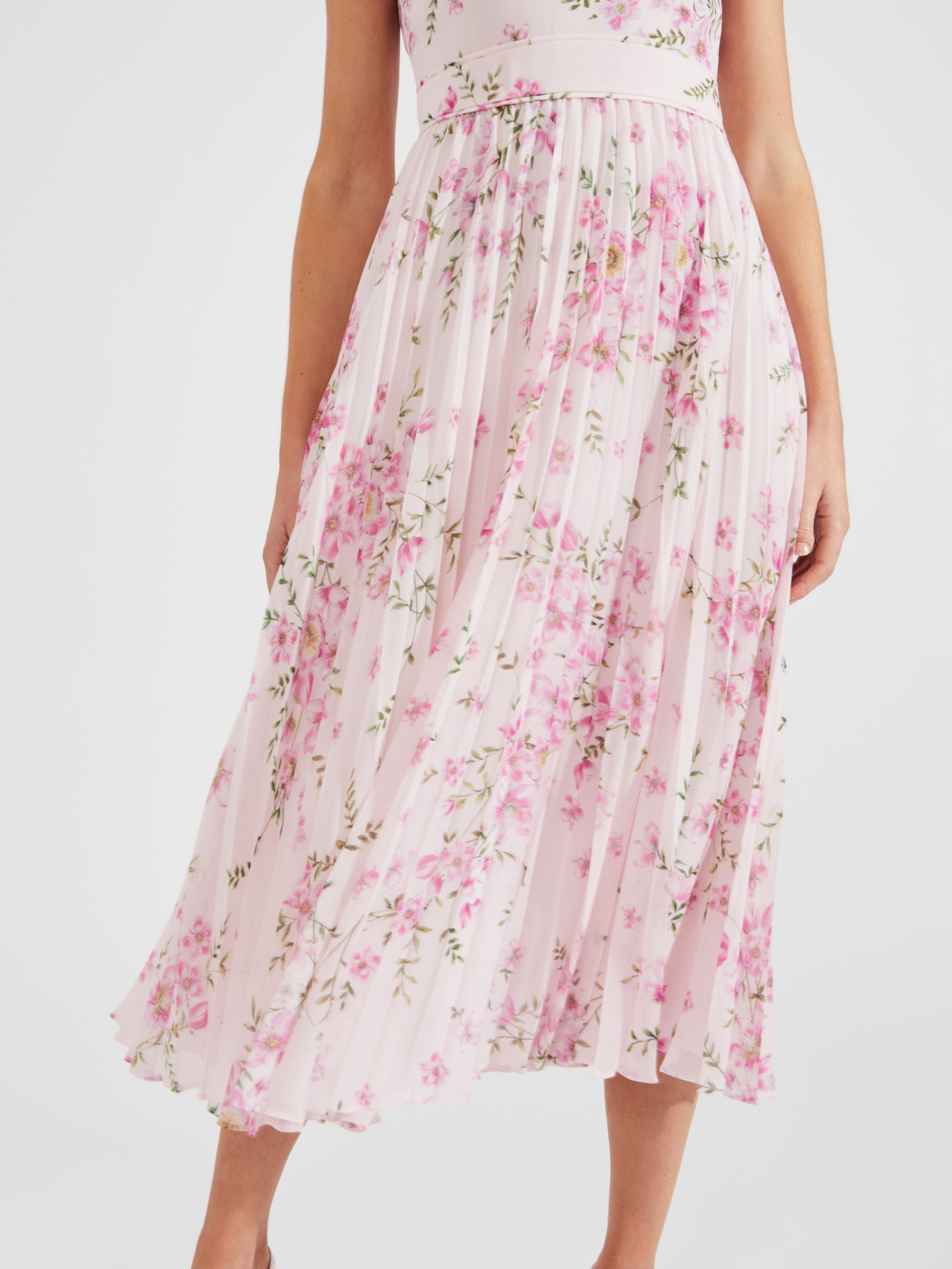 Hobbs Veronica Floral Print Pleated Maxi Dress, Pink/Multi, 8