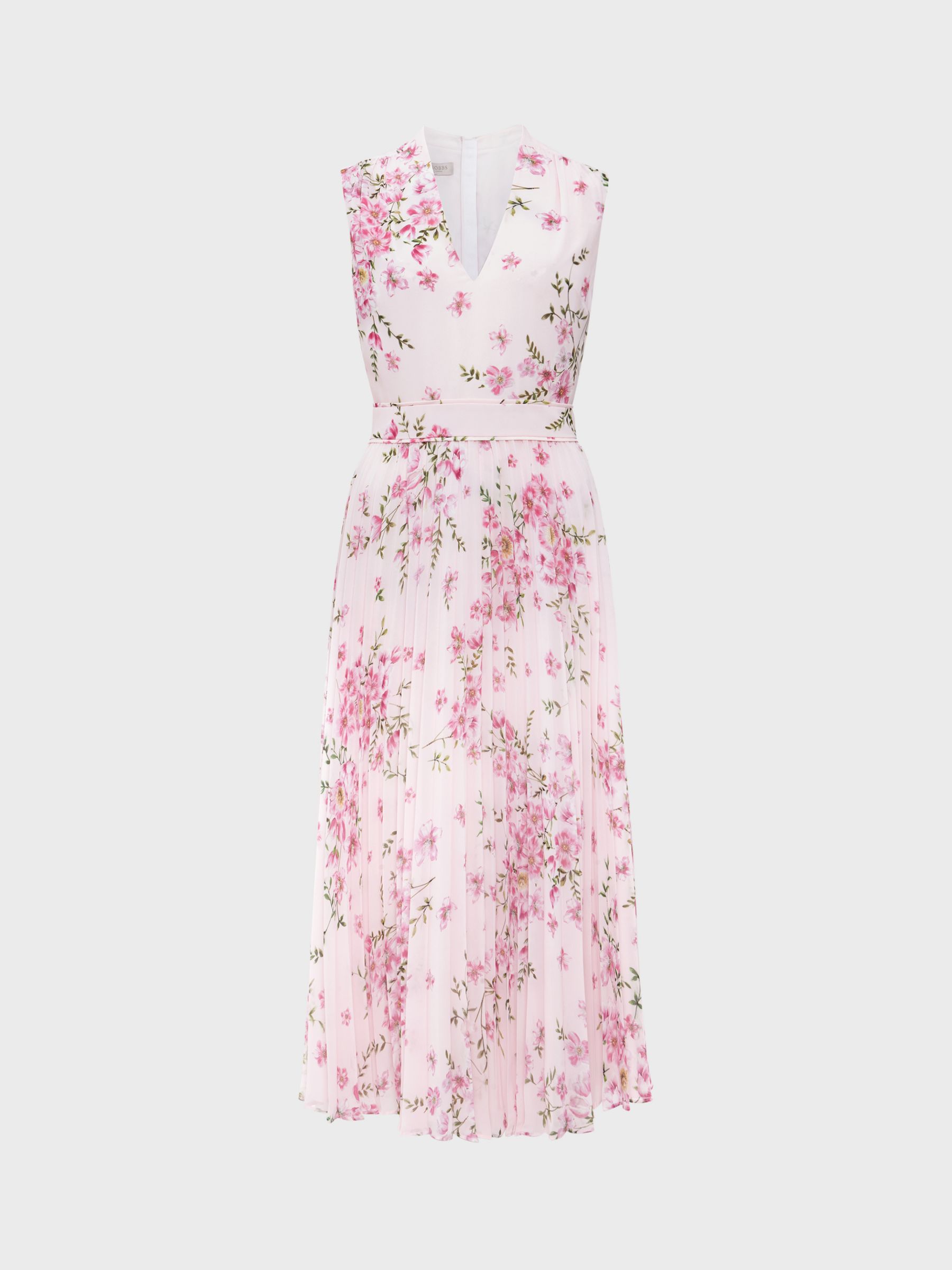 Hobbs Petite Veronica Floral Print Pleated Maxi Dress, Pink/Multi, 10