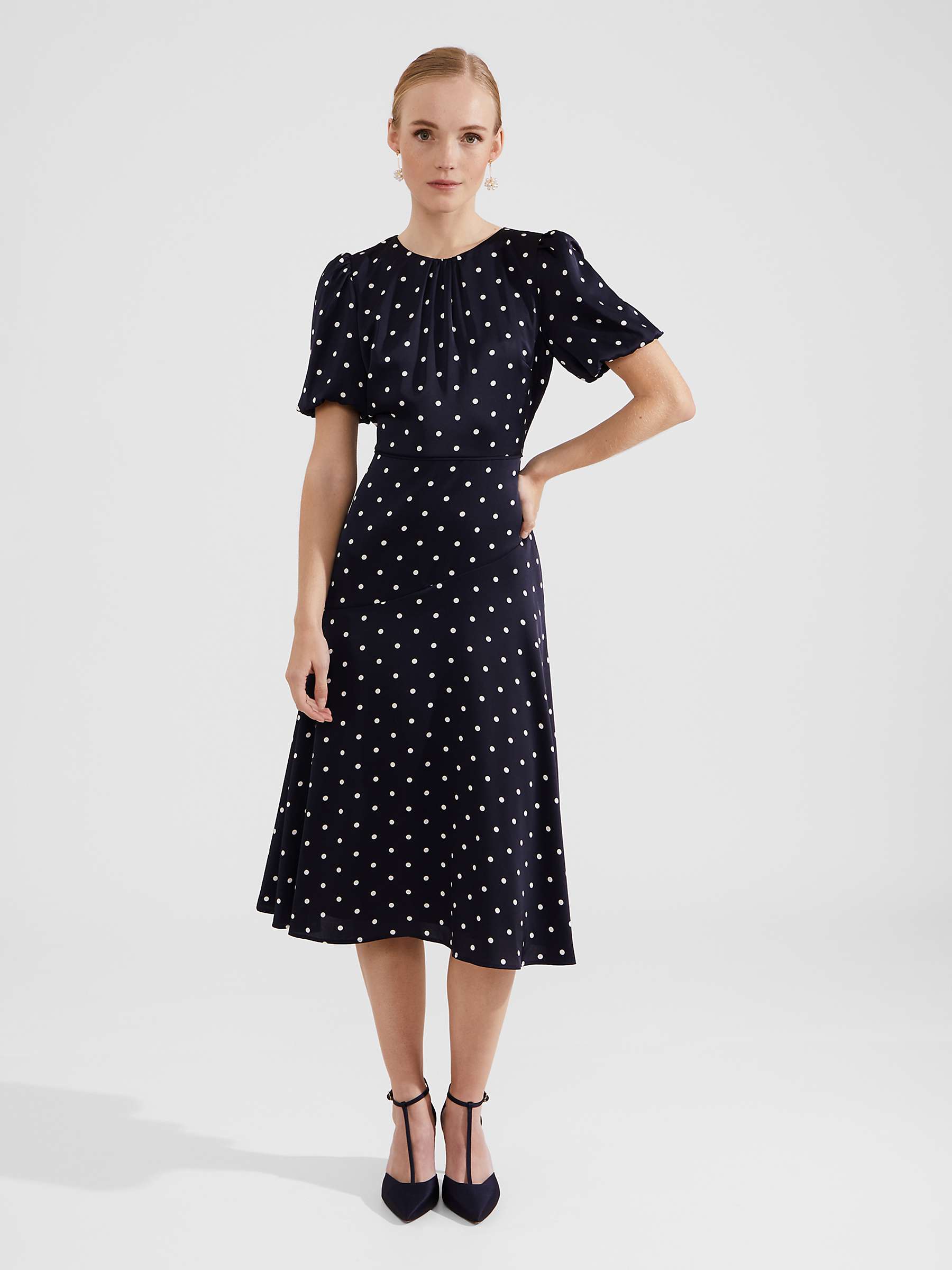 Buy Hobbs Christina Polka Dot Midi Dress, Navy/Ivory Online at johnlewis.com