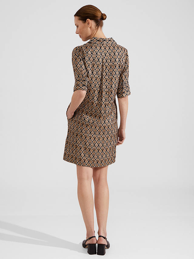Hobbs Marciella Geometric Print Mini Dress, Black/Camel