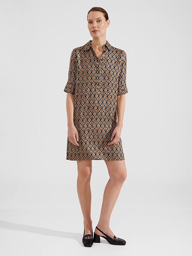 Hobbs Marciella Geometric Print Mini Dress, Black/Camel