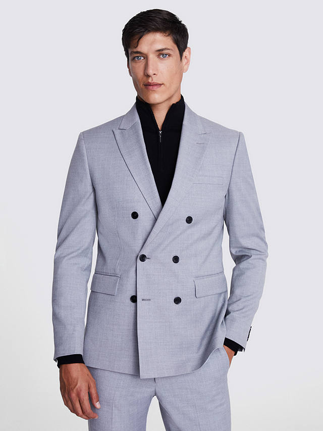 Moss Slim Fit Double Breasted Stretch Jacket, Grey