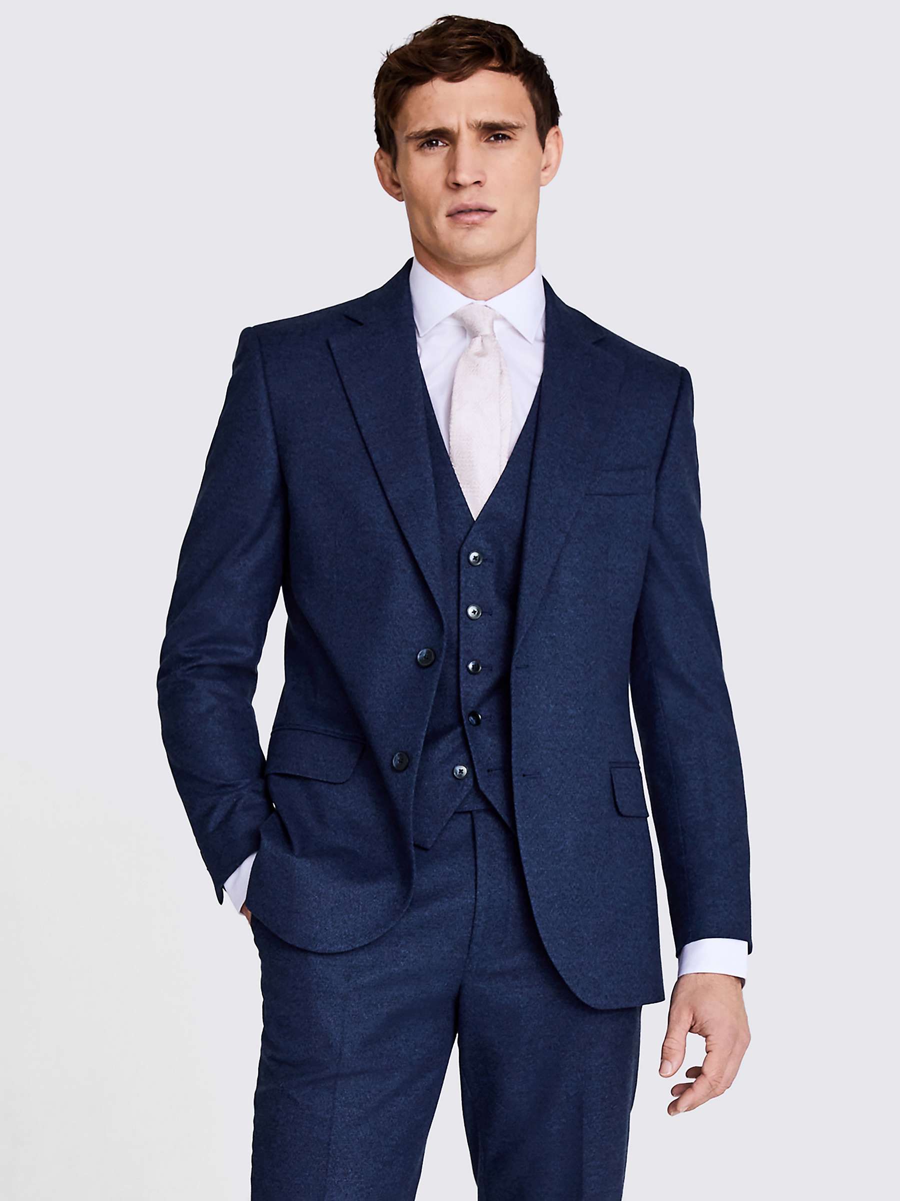 Moss Tailored Fit Flannel Suit Jacket, Blue at John Lewis & Partners