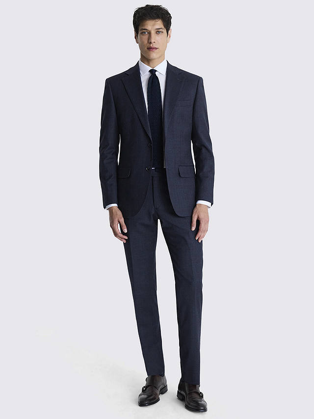 Moss Tailored Fit Wool Blend Check Performance Jacket, Navy
