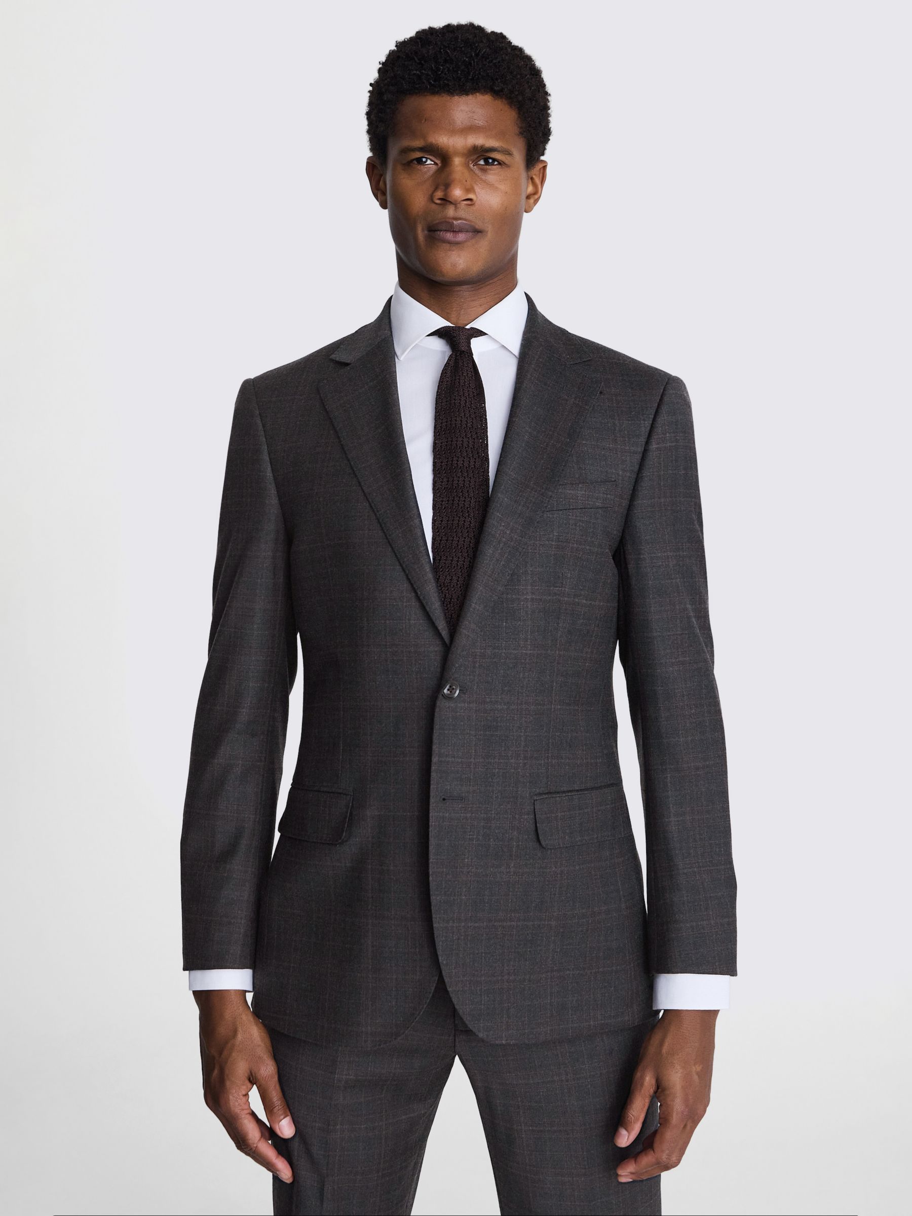 Moss Tailored Fit Check Performance Suit Jacket, Grey, 44R