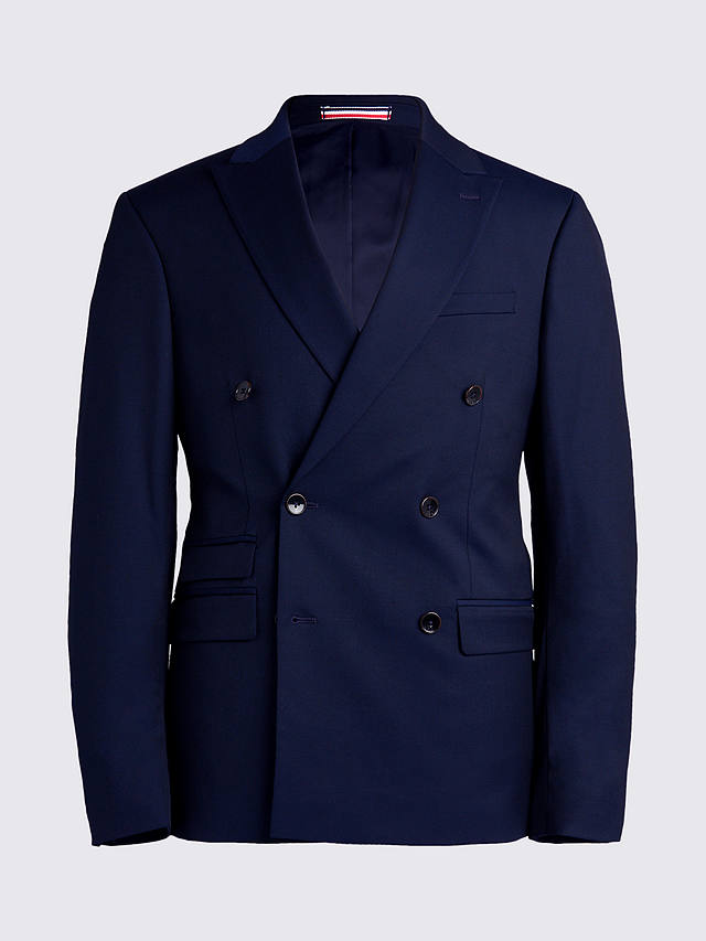 Moss Slim Fit Double Breasted Stretch Jacket, Blue