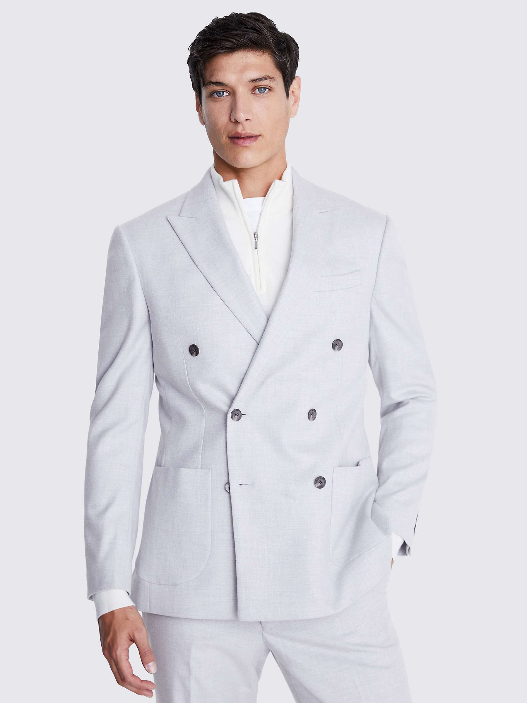 Buy Moss Tailored Fit Double Breasted Flannel Suit Jacket, Light Grey Online at johnlewis.com