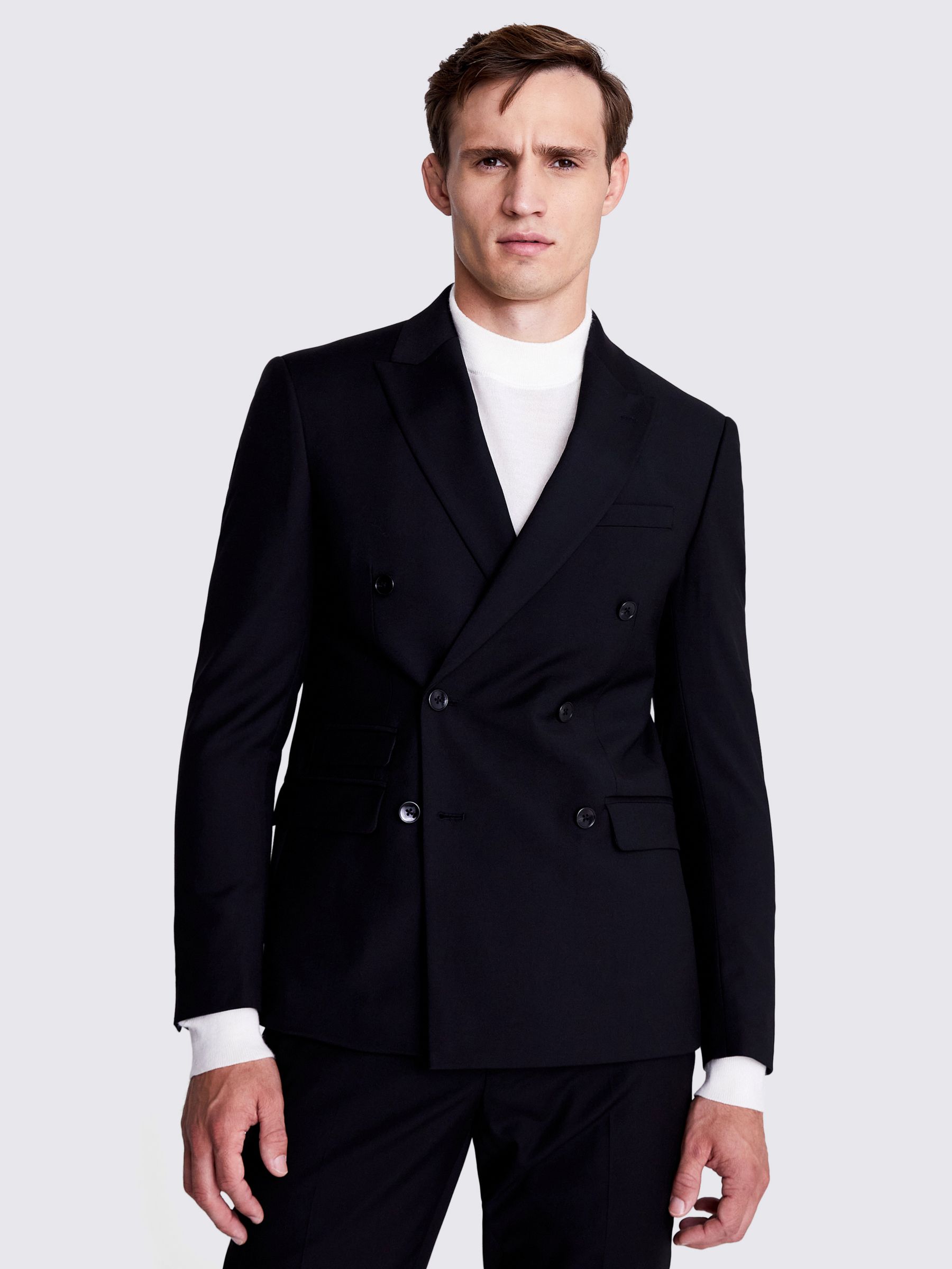 Moss Slim Fit Double Breasted Stretch Jacket, Black at John Lewis ...