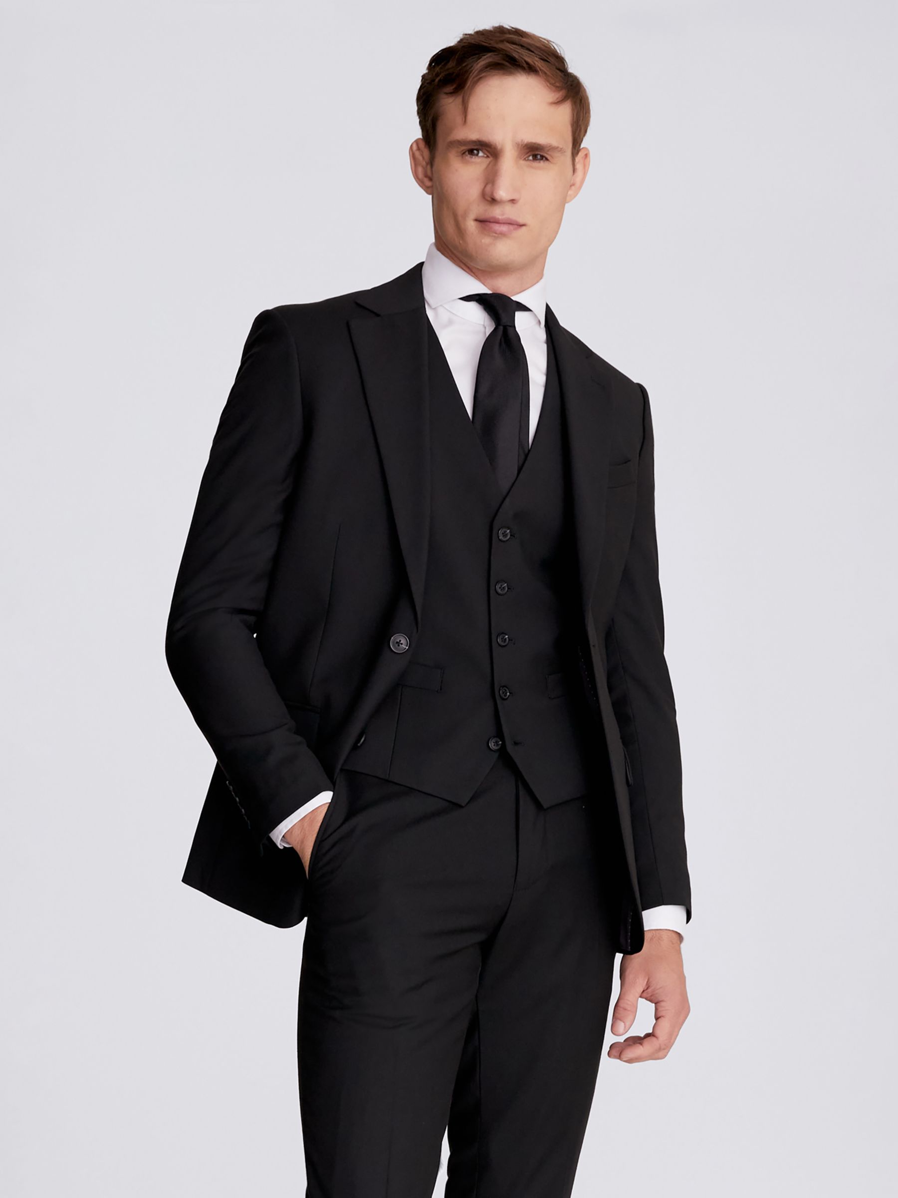 Moss Tailored Fit Stretch Jacket, Black at John Lewis & Partners
