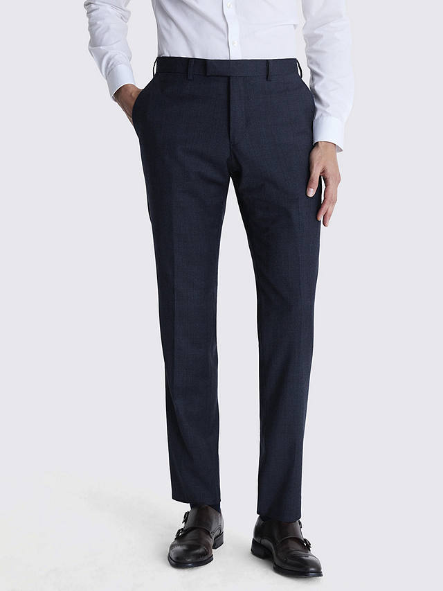 Moss Tailored Fit Wool Blend Check Performance Suit Trousers, Navy